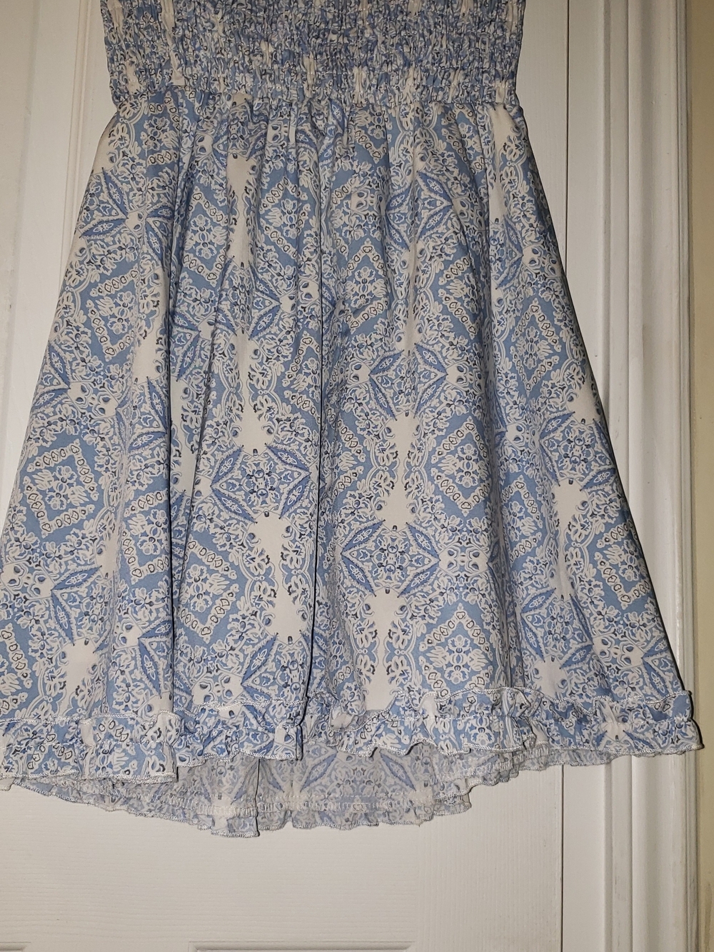 SHEIN Blue and White Smocked Waist Circle Skirt